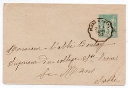 Entier Postal 5c Type Sage 1893 Convoyeur Flers à Laval Pour L'abbé Boulay école Ste-Croix Le Mans (Sarthe) - Enveloppes Types Et TSC (avant 1995)