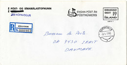 Iceland Registered Cover Sent Port Paid To Denmark Kopavogur 9-1-1990 - Brieven En Documenten