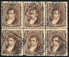 185 ARGENTINA: GJ.36, 4c. Moreno, Block Of 6 With Expedicion Or Bulk Mail Cancellation, - Sonstige & Ohne Zuordnung