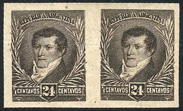 230 ARGENTINA: GJ.182P, 24c. Belgrano With Large Sun Wmk, IMPERFORATE PAIR, MNH, Very Fi - Sonstige & Ohne Zuordnung