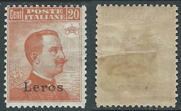 1921-22 EGEO LERO EFFIGIE 20 CENT MH * - E134 - Egée (Lero)