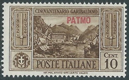 1932 EGEO PATMO GARIBALDI 10 CENT MH * - I39-6 - Egée (Patmo)