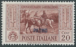 1932 EGEO PATMO GARIBALDI 20 CENT MH * - I39-6 - Egeo (Patmo)