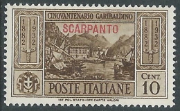 1932 EGEO SCARPANTO GARIBALDI 10 CENT MH * - I39-7 - Egée (Scarpanto)