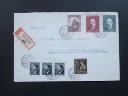 Böhmen Und Mähren 1945 MiF Einschreiben Groß - Meseritsch Velke Mezirici 63 Nach Prag! Mit Siegel! - Covers & Documents