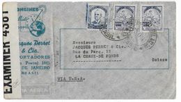 BRESIL - 1941 - ENVELOPPE COMMERCIALE DECOREE AIRMAIL Avec CENSURE US De RIO => LA CHAUX DE FONDS (SUISSE) - Covers & Documents