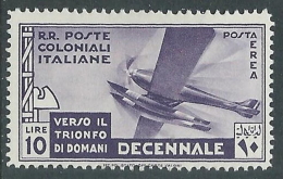 1933 EMISSIONI GENERALI POSTA AEREA DECENNALE 10 LIRE MH * - I41-6 - Algemene Uitgaven