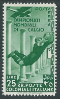 1934 EMISSIONI GENERALI POSTA AEREA MONDIALI DI CALCIO 25 LIRE MH * - I41-7 - Algemene Uitgaven