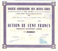 SOCIETE COOPERATIVE DES AUTOS-TAXIS DE NICE -ACTION DE CENT FRANCS -1949 N°676 - Auto's