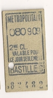 ANCIEN TICKET DE METRO  BASTILLE C     VALABLE  POUR CE JOUR  SEULEMENT  2EME  CL CPA1487 - Europe