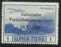 MONTENEGRO TEDESCA  CETTIGNE 1943 SERTO DELLA MONTAGNA SOPRASTAMPATO POSTA AEREA AIR MAIL 1 LIRA MNH FIRMATO SIGNED - Occ. Allemande: Montenegro