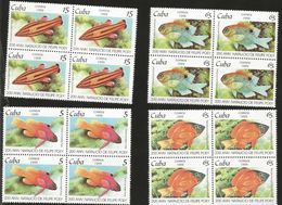 J) 1999 CUBA-CARIBE, 200TH ANNIVERSARY OF THE BIRTH FELIPE POEY'S , FISHES, SET OF 4 BLOCK OF 4 MNH - Lettres & Documents