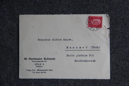 Timbre Sur Lettre Publicitaire - KOLN , Hartmann SCHMIDT, Bismarckstarbe 53 - 1900 – 1949