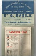 Calendrier , Grand Format , 43 X 17.5, Fabrique  De Sacs En Papier, 1960 , Ets G. BASILE , POITIERS , Frais Fr 2.85 E - Formato Grande : 1941-60