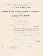 Rare Lot De Documents Officiels : Dette Publique Belge, Paiement Des Coupons, Bruxelles, 1928-1931-1937 - Bank & Versicherung