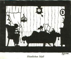 Häusliches Idyll  /Scherenschnitt,entnommen Aus Zeitschrift /Datum Unbekannt - Bücherpakete