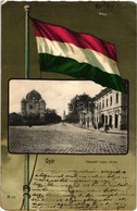 T4 Gy?r, Kossuth Lajos Utca, Zsinagóga; Röszler Károly Kiadása, Zászló / Flag, Litho (b) - Zonder Classificatie