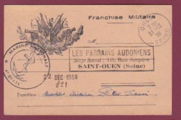 270318 GUERRE 39/45 FM MILITARIA 1939 Marine Nationale 4e Batterie 90 LES PARRAINS AUDONIENS SAINT OUEN Illustré Armure - Storia Postale