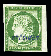 * N°2, 15c Vert, Impression De 1862, Surchargé 'SPECIMEN', Bdf, Froissure De Gomme Sans Importance. SUP . R.R. (signé Sc - 1849-1850 Ceres