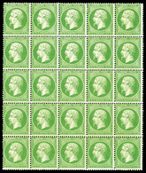 ** N°20g, 5c Vert Jaune Sur Verdâtre En Bloc De 25 Exemplaires (8 Ex*), Fraîcheur Postale. SUPERBE. R.R. (signé Calves/c - 1862 Napoléon III.