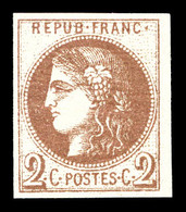 ** N°40A, 2c Chocolat Clair Report 1, Petit Bord De Feuille Latéral Gauche, Fraîcheur Postale. SUP (signé/certificat)    - 1870 Ausgabe Bordeaux