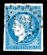 O N°44A, 20c Bleu Type I Rep 1. TB (signé Calves/certificat)   Qualité: O   Cote: 800 Euros - 1870 Bordeaux Printing