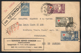 422 BRAZIL: 15/AP/1936 Pará - Rio De Janeiro, Condor FIRST FLIGHT, Registered Cover Of VF Quality! - Andere & Zonder Classificatie