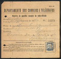 461 BRAZIL: Registration Receipt Of An Amateur Radio Receiver, Dated 30/AU/1940 And With Franking For 5,000Rs., Very Int - Andere & Zonder Classificatie