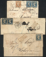 933 FRANCE: 2 Folded Covers (of Fine Quality) + 1 Cover (with Defects) Posted Between 1853 And 1866, Interesting! - Sonstige & Ohne Zuordnung