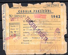 Cedula Personal  Valencia De 1942 - Spain