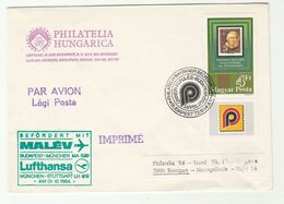 1984 HUNGARY Special FLIGHT COVER MALEV LUFTHANSA To Stuttgart GERMANY Stamp On Stamps Philatelic Exhibition Aviation - Lettres & Documents