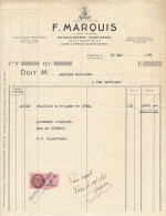 Ancienne Facture Chocolaterie Confiserie F MARQUIS Paris 1946 - Levensmiddelen