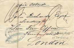 1857- Letter From Copenhagen To London  " Via Ostende "   Several Rating - Lettres & Documents