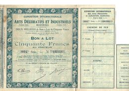 Action Exposition Internationale ARTS DECORATIFS Et INDUSTRELS 1925 / BON A LOT De 50 Francs - A - C