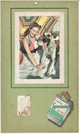 PUBLICITE CIGARETTES SUPERMINT MENTOL CARK TIPPED  - PIN UP Avec Son Chien  ( Photo Collée ) Plaque En Carton - Targhe Di Cartone