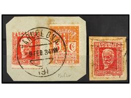 442 °/ ESPAÑA. Ed.659. <B>30 Cts.</B> Rojo.<B>FALSO POSTAL.</B> 2 Sellos, Uno Sobre Fragmento. - Altri & Non Classificati