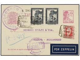 447 ESPAÑA. Ed.669, 673 (2). 1933. BARCELONA A BRASIL. Entero Postal De <B>15 Cts.</B> Violeta Con Franqueo Complementar - Altri & Non Classificati