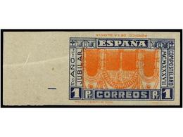 558 ** ESPAÑA. Ed.835eis. <B>1 Pta.</B> Azul Y Naranja<B> CENTRO INVERTIDO</B> Y <B>SIN DENTAR</B>, Pliegue En Diagonal  - Sonstige & Ohne Zuordnung