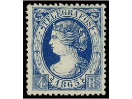 829 * ESPAÑA: TELEGRAFOS. Ed.10. <B>4 Reales</B> Azul. MAGNÍFICO EJEMPLAR. Dictamen GRAUS. Cat. 230?. - Sonstige & Ohne Zuordnung