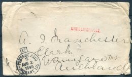 1899 New Zealand Tasmania Hobart 'Postage Paid' Cover 'UNDELIVERABLE' - Waingaro, Auckland - Storia Postale