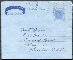 1955 Hong Kong 40c Aerogramme - Coconut Grove, Miami, USA - Storia Postale