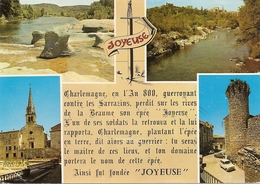 07. CPM. Ardèche. Joyeuse. Les Bords De La Beaume, L'église Et La Tour De Charlemagne (4 Vues) (auto, Renault 4 L, Etc) - Joyeuse