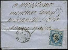 Let EMPIRE DENTELE 22   20c. Bleu PLI ACCORDEON, Obl. GC 563 S. LAC, Càd T15 BOURG De PEAGE 29/4/63 Et Boite E, TB - 1862 Napoleon III