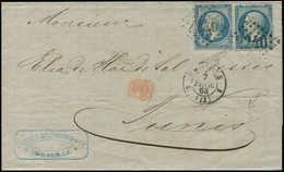 Let EMPIRE DENTELE 22   20c. Bleu (2), Obl. GC 2240 S. LAC, Càd MARSEILLE 7/2/68, Arr. TUNIS 13/2, TB - 1862 Napoleone III