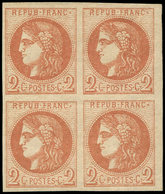** EMISSION DE BORDEAUX 40B   2c. Brun Rouge, Nuance Claire, BLOC De 4 Petit Bdf, 2 Ex. *, TB - 1870 Bordeaux Printing