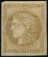 * EMISSION DE BORDEAUX 43Ab 10c. Bistre-VERDATRE, R I, TB - 1870 Bordeaux Printing