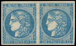 * EMISSION DE BORDEAUX 46A  20c. Bleu, T III, R I, PAIRE, Un Ex. Pelurage, L'autre TB - 1870 Emissione Di Bordeaux