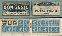 CARNETS (N°Cérès Jusqu'en1964) 32   Semeuse Camée, 25c. Bleu, N°140B, T II, S. 3, LA PREVOYANCE, 3 T. Manquants (cases 1 - Other & Unclassified