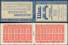 CARNETS (N°Cérès Jusqu'en1964) 75   Semeuse Lignée, 50c. Rouge, N°199A, T I, S. 140-O-A, LILOR, Un Ex. Pli, Sinon TB, R - Altri & Non Classificati