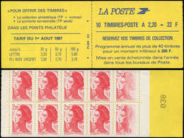 CARNETS (N°Cérès Jusqu'en1964) 2427-C2   Liberté, 2,20 Rouge, Carnet De 10, 2 Ex. Impression Défectueuse, TB. C - Other & Unclassified